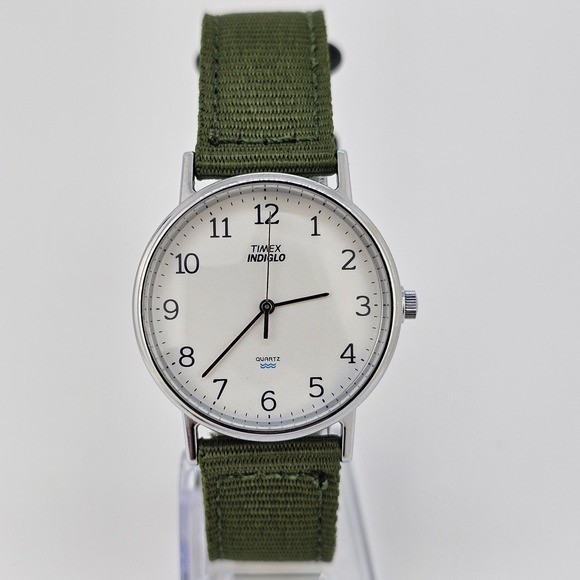 Timex Other - VTG Timex Men's Watch 34MM White Dial New Army Green Nylon Bands New Battery